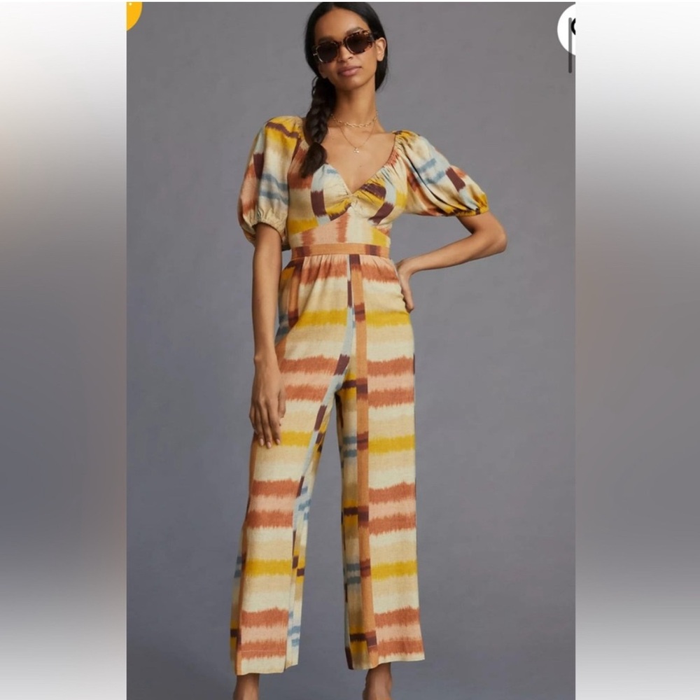 Ranna Gill Multicolor Stripe Puff-Sleeve Jumpsuit